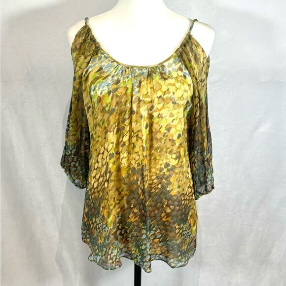 Bellatrix 100% Silk long split sleeve watercolor abstract print top size small - Picture 1 of 7